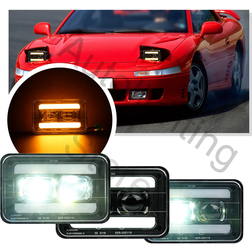 

4x6 Switchback LED Projector Headlight DRL High/Low Beam,Turn Signal Light for for Mitsubishi 3000GT Eclipse Cordia Subaru Brat