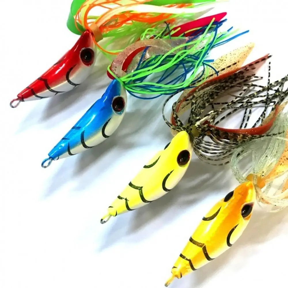 60g 80g Sinking Metal Jig Sea Fishing Lure Deepwater Swing Wobbler Squid Head Jig Hooks Pesca Fishing Lure Random Skirt