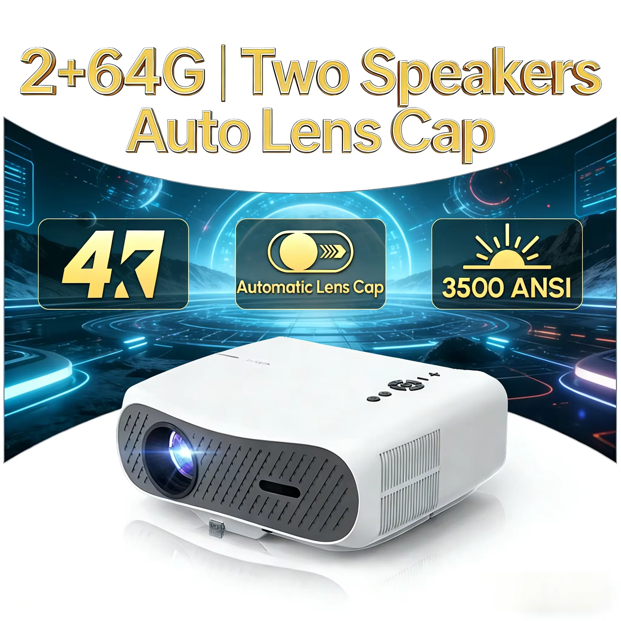 

2026 new 4K Projector auto focus lens cap dual speaks Netfilx UHD home theater 2+64G 2.4+5G WiFi MEMC gaming movie projectors