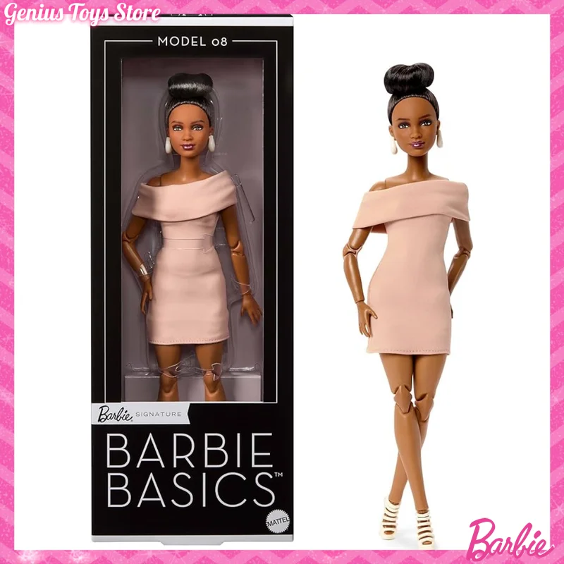 

Genuine 2026 Barbie Basics Collectible Doll Model 08 With Brunette Hair In Tan Dress & Strappy Heels Girl Birthday Gifts Toys