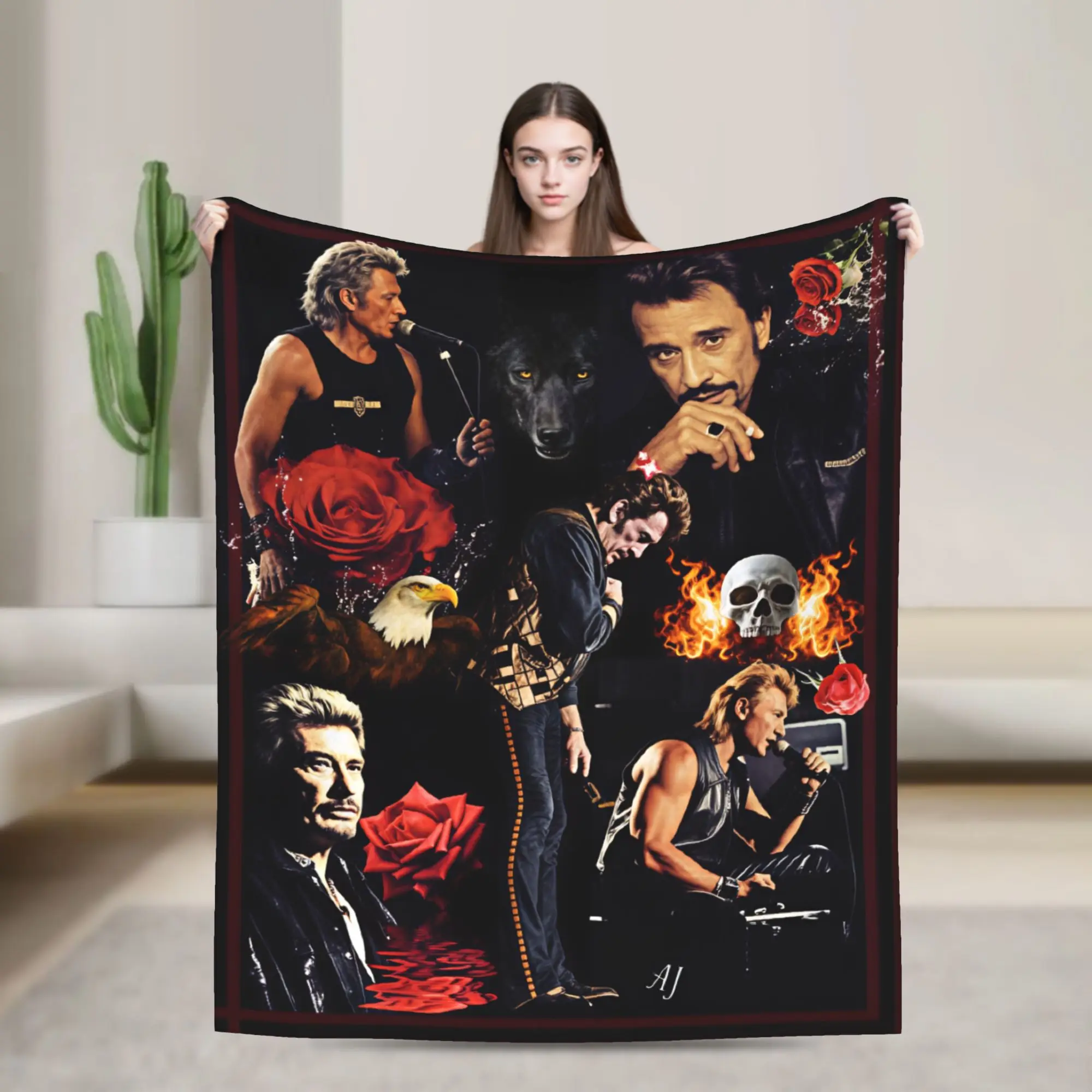 3D Printing Johnny Hallyday Rock Star Soft Warm Blankets Plush Throw Blanket Funny Couch Chair Flannel Bedspread Sofa Bed Cover