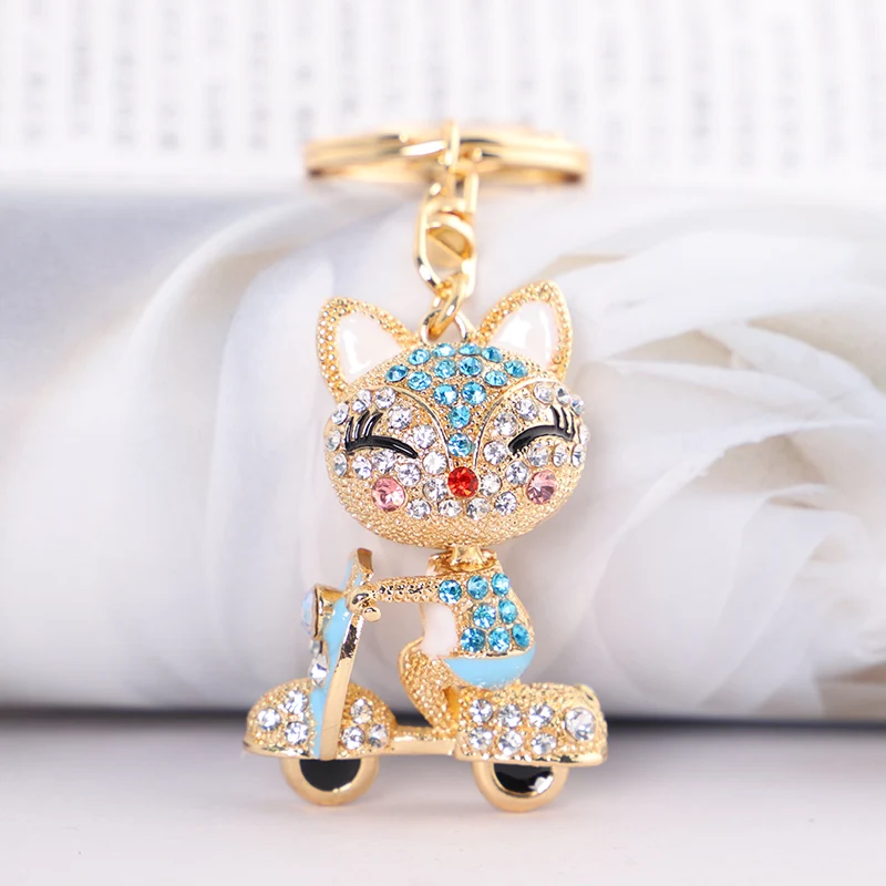 Cute Animal Keychain Fox Bike Ride Fun Luxury Alloy Girl Jewelry Upscale Gift