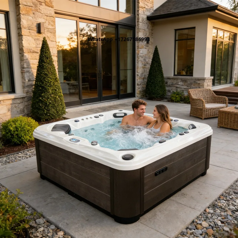 Sunrans 6 Person Outdoor Hydrotherapy Spa Tub Large Capacity Whirlpool Massage Hot Tub with Smart Control System
