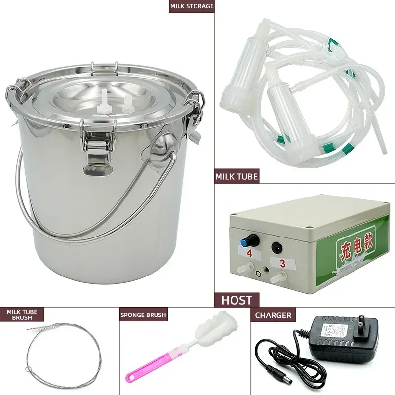 hot sale 5L Rechargeable Pulse speed adjustable cow sheep milking machine stainless steel bucket cattle goat breed milk machine