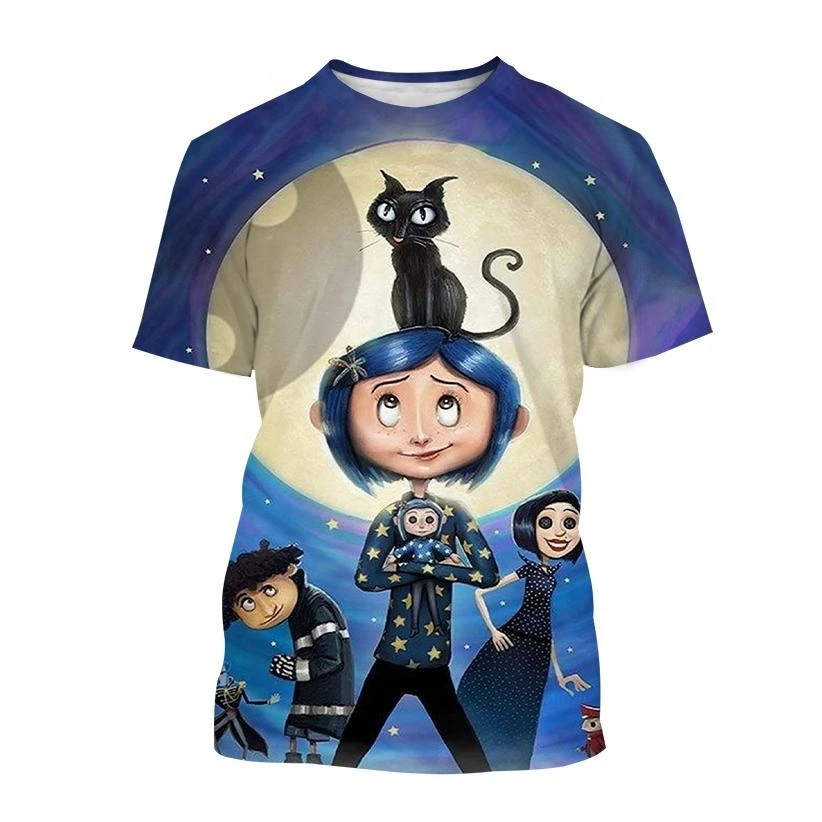 Coraline & the Secret Door 3D T-Shirt Thriller Horror Anime Movie Unisex Personality Coraline Print Short Sleeve Top