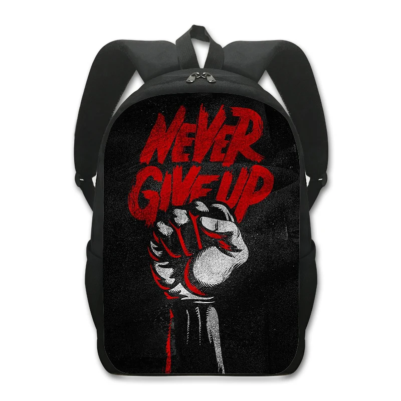 Never Give Up Print Sac à dos pour homme et femme, sac à dos pour adolescent, sac à dos pour garçon et fille, sacs à dos pour ordinateur portable, cadeau