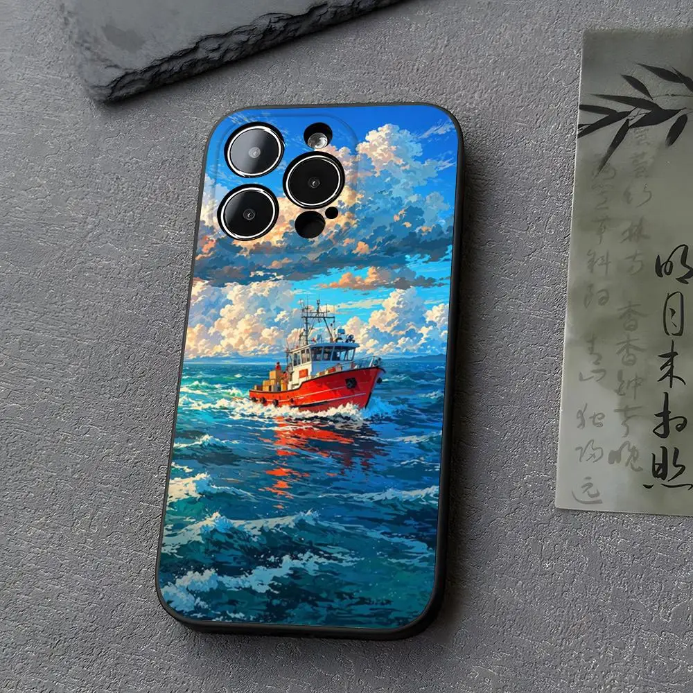 Sailing Ship Boat Phone Case for iphone 14 13 11 15ProMax 16 12 Pro Xs Max Mini Xr X 7 8 Plus Funda Covers