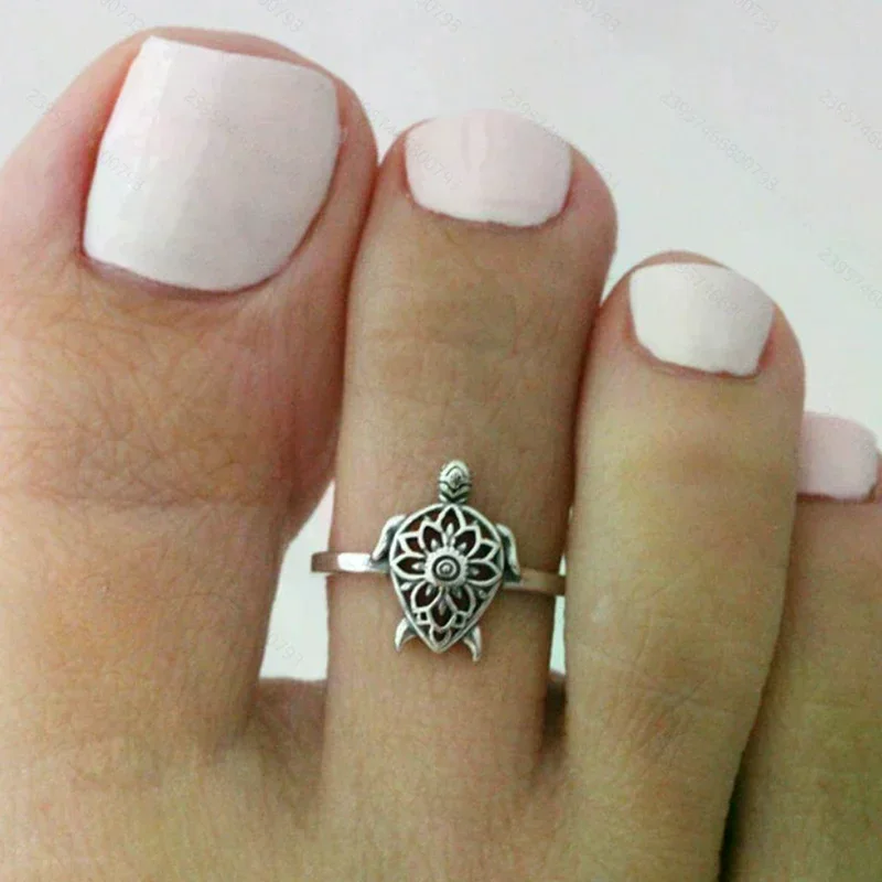 Sea Turtle Adjustable Open Foot Ring for Women Boho Beach Fashion Toe Jewelry