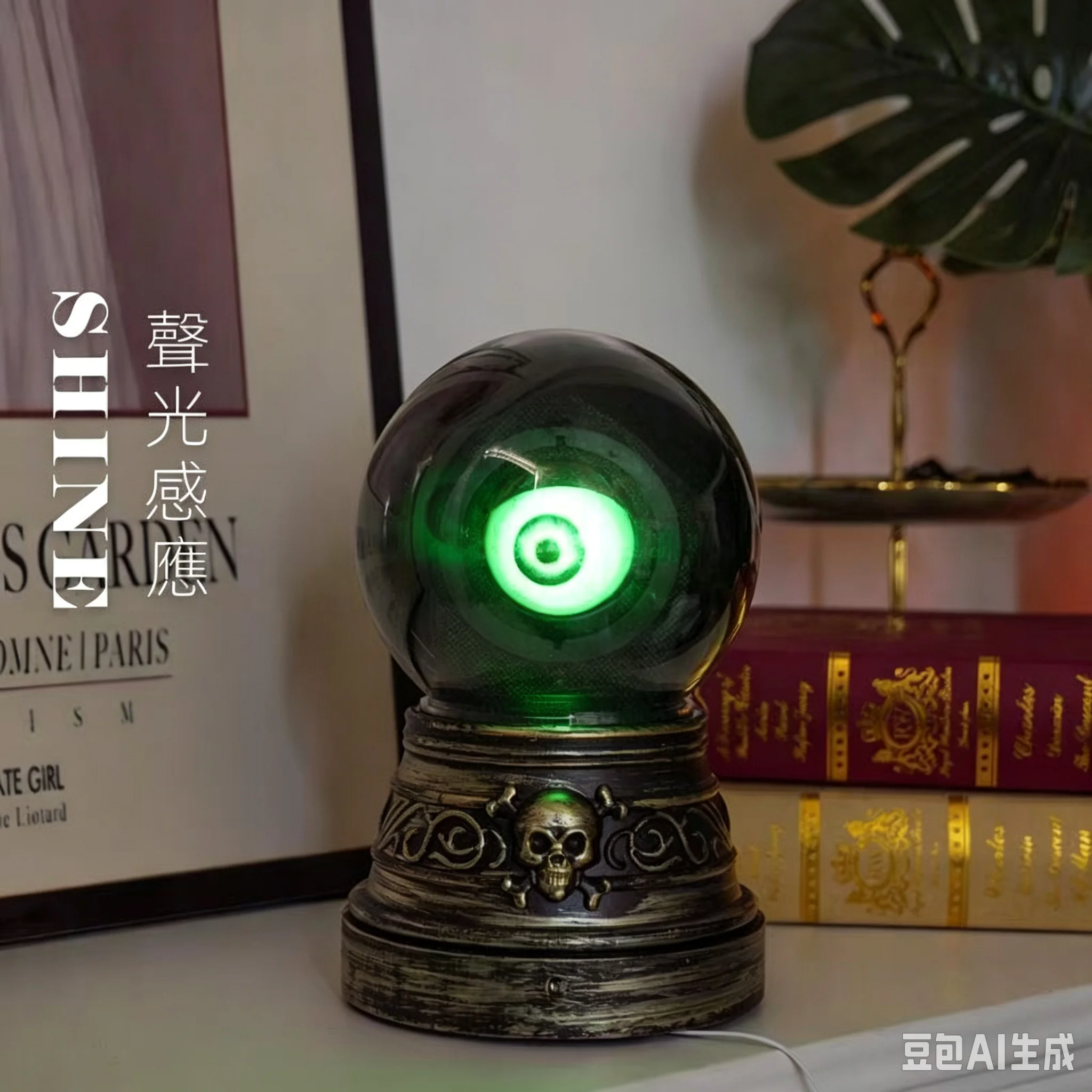 Gothic Crystal Ball Light Green Eye Sound Sensitivity Halloween Party Decor Spooky Atmosphere Home Table Prop Blinking Effect