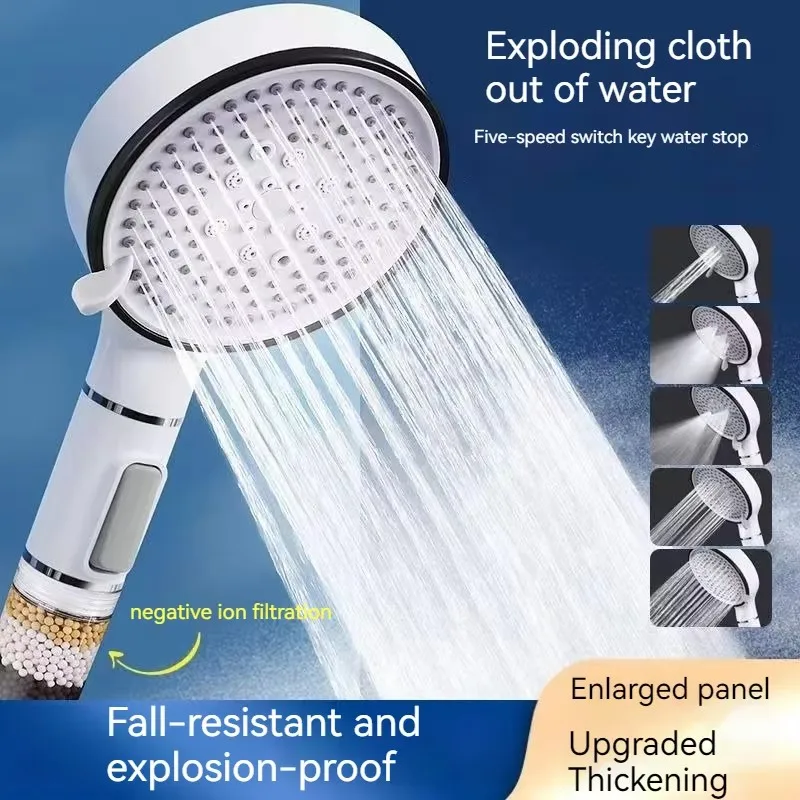 5 Modes High Pressure Shower Head Anti Limestone Filter Hygienic Remove Calcario Shower with Holder and Hose Bath Accessories