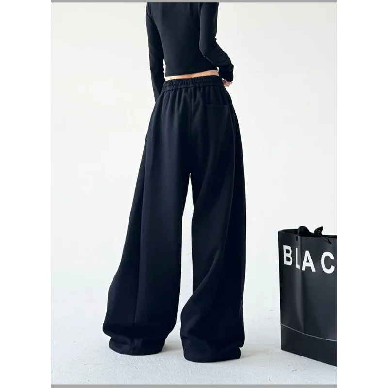 Dames lente en herfst 2025, nieuwe gestikte elastische hoge taille, rechte drapering, smalle bananenbroek met wijde pijpen