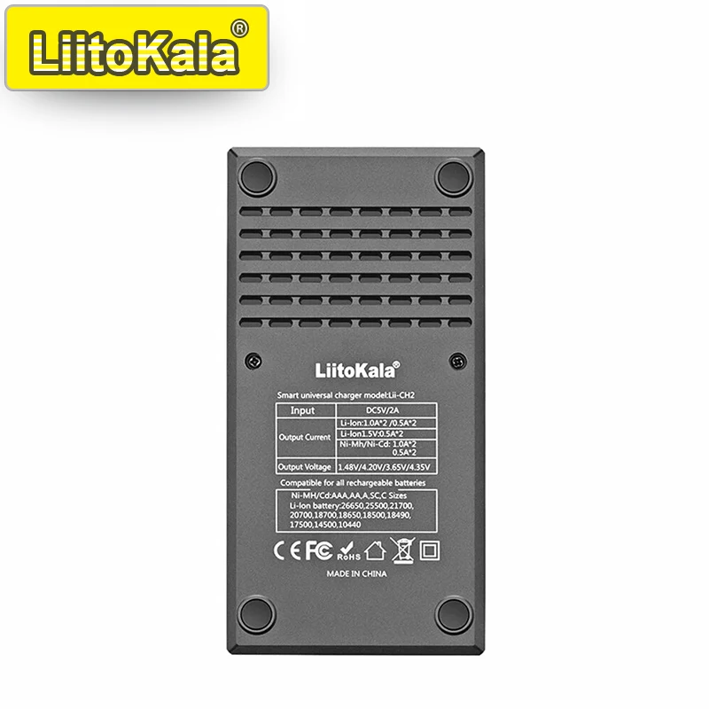 LiitoKala Lii-CH2 Smart Charger for 18650/21700/AA/AAA/Ni-MH/Li-ion, Dual Slot Fast Charging, USB-C Port, Overcharge Protection
