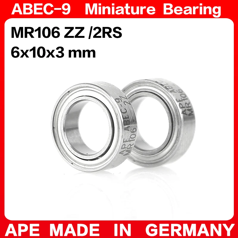 

10-50pcs APE ABEC-9 Bearing MR106 MR106ZZ 6x10x3 mm L-1060 MR106-2RS L-1060ZZ Z -2Z 2RS Miniature Precision Ball Bearings