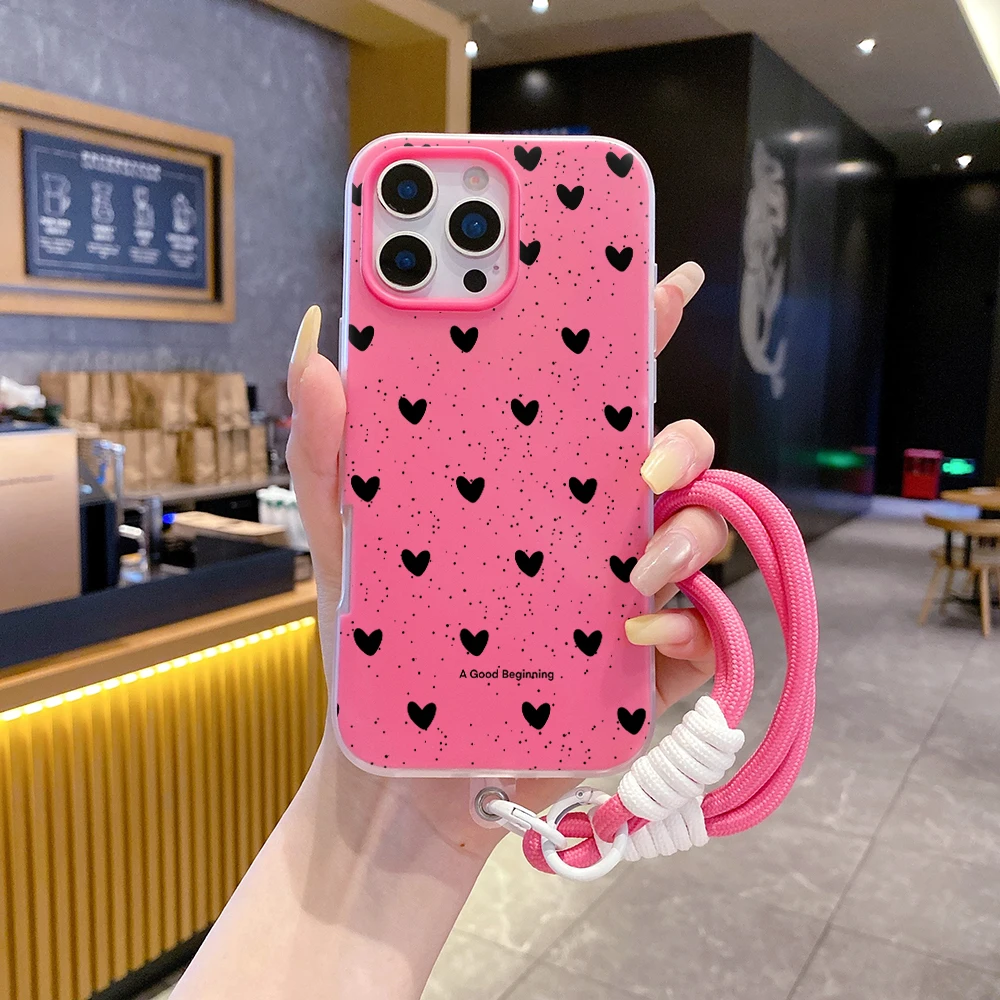 2IN1 Phone Case For Samsung Galaxy S25 S26 Ultra S24 s22 s23 Plus FE A56 A37 A55 A35 A36 5G With Lanyard Heart Polka Dot Cover