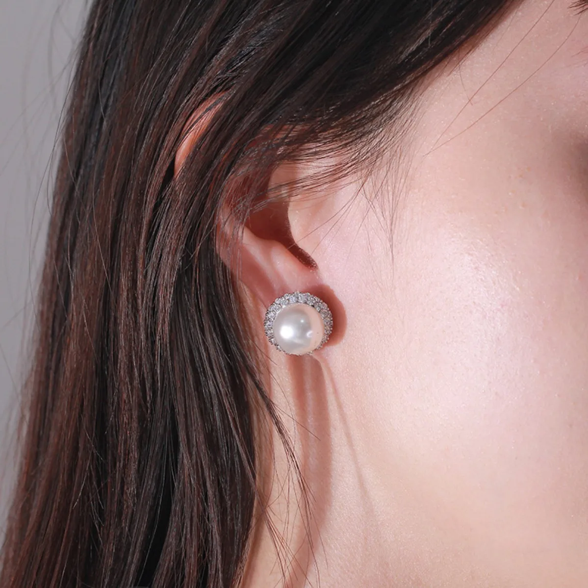 New Brass Gold Plated Sunflower Cubic Zirconia Pearl Stud Earring Blank Setting, S925 Silver Needle High End DIY Jewelry Finding
