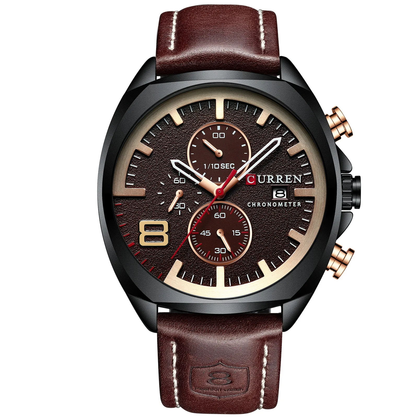 CURREN-reloj analógico de cuarzo para hombre, cronógrafo de pulsera con correa de cuero, color marrón y negro, con fecha de ocio, a la moda, 8324