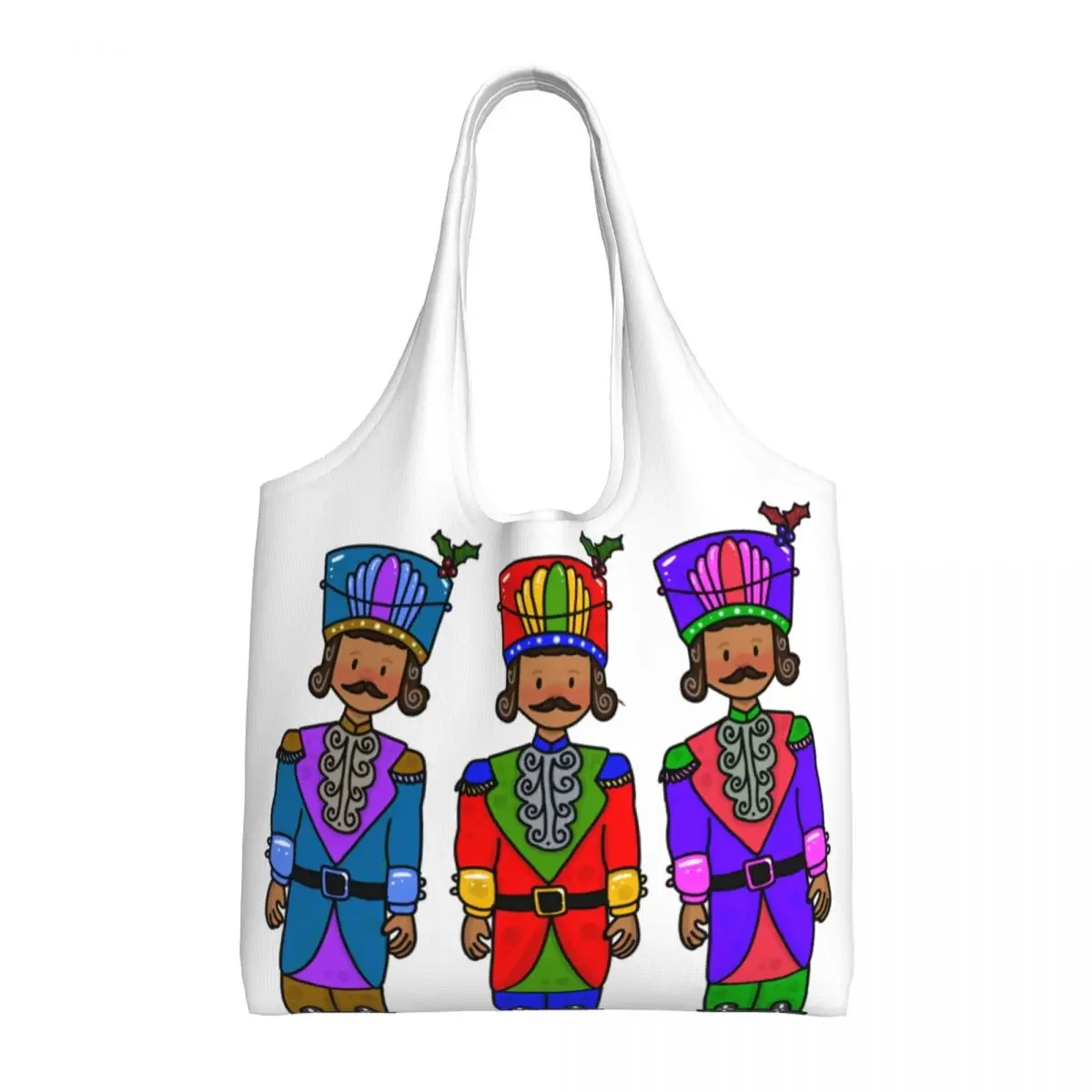 Recycling Cartoon Toy Soldier Christmas Nutcracker Shopping Bag Women Canvas Shoulder Tote Bag Washable Grocery Shopper Bags