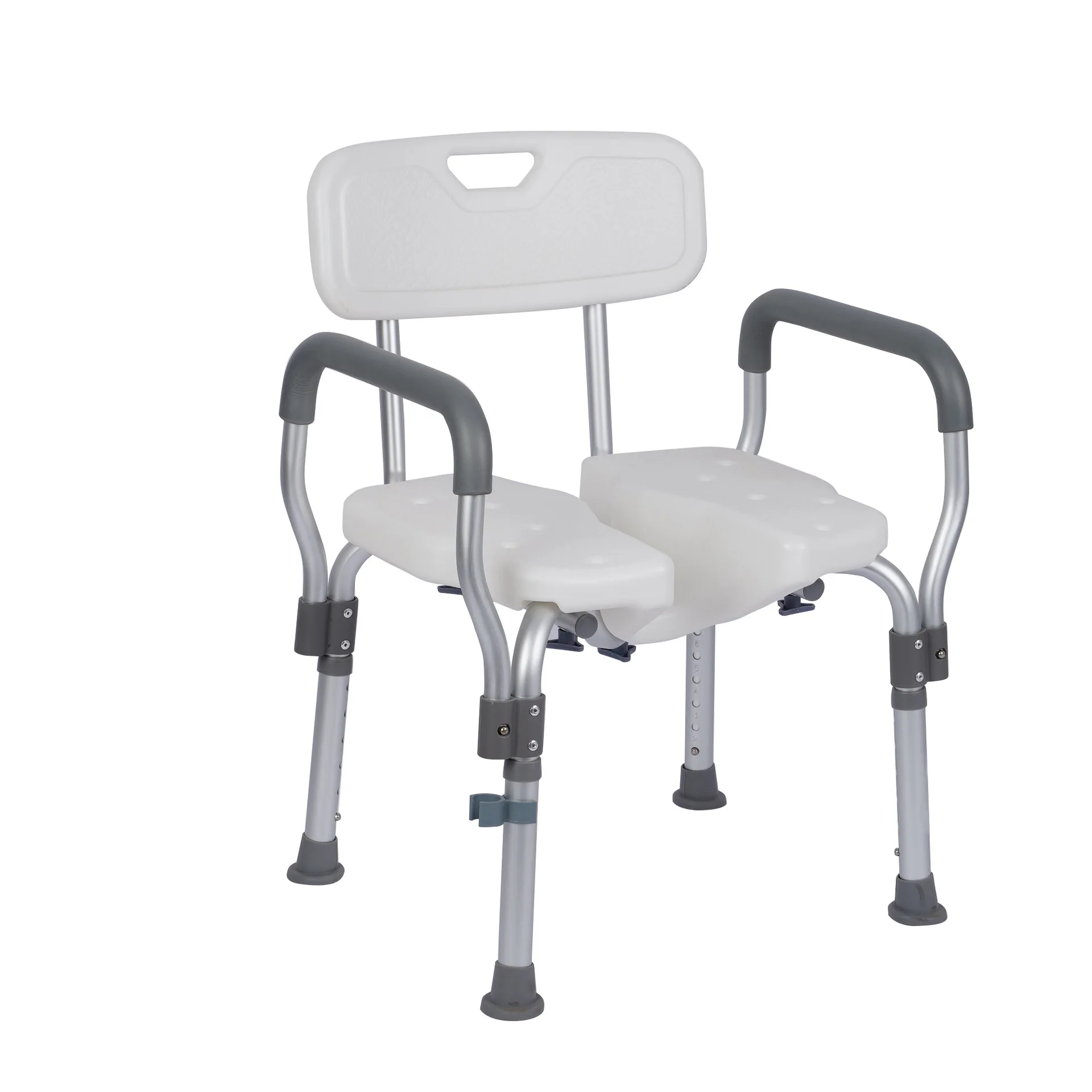 كرسي استحمام قابل للتعديل بارتفاع غير قابل للانزلاق مع ظهر لكبار السن والمعاقين للعناية المنزلية وإعادة تأهيل الحمام