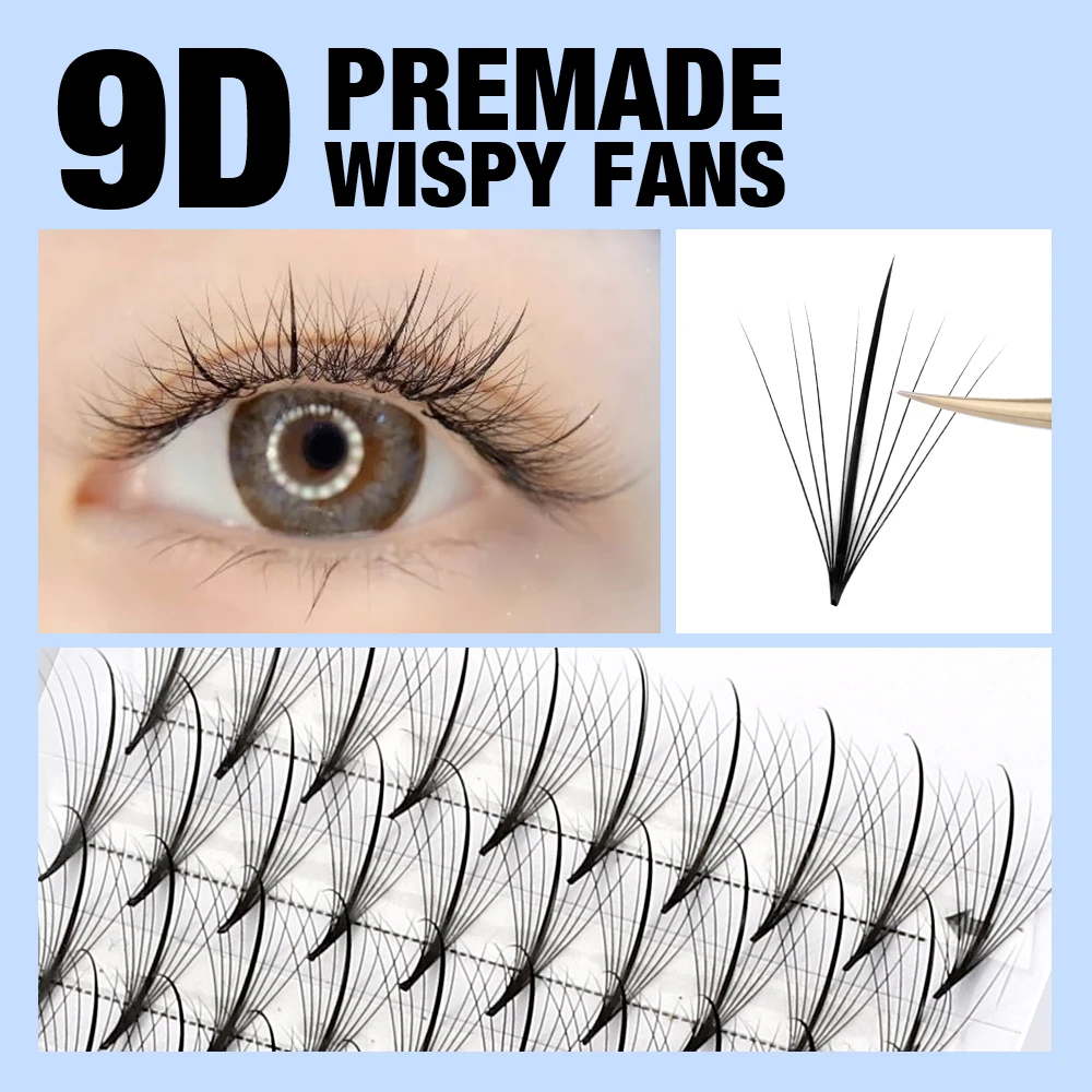 Gemerry Premade Wispy Fan Lashes 3D/5D/7D/9D Volume Fans Eyelash Extensions Soft Sandwich Individual Faux Mink Eyelashes Cluster