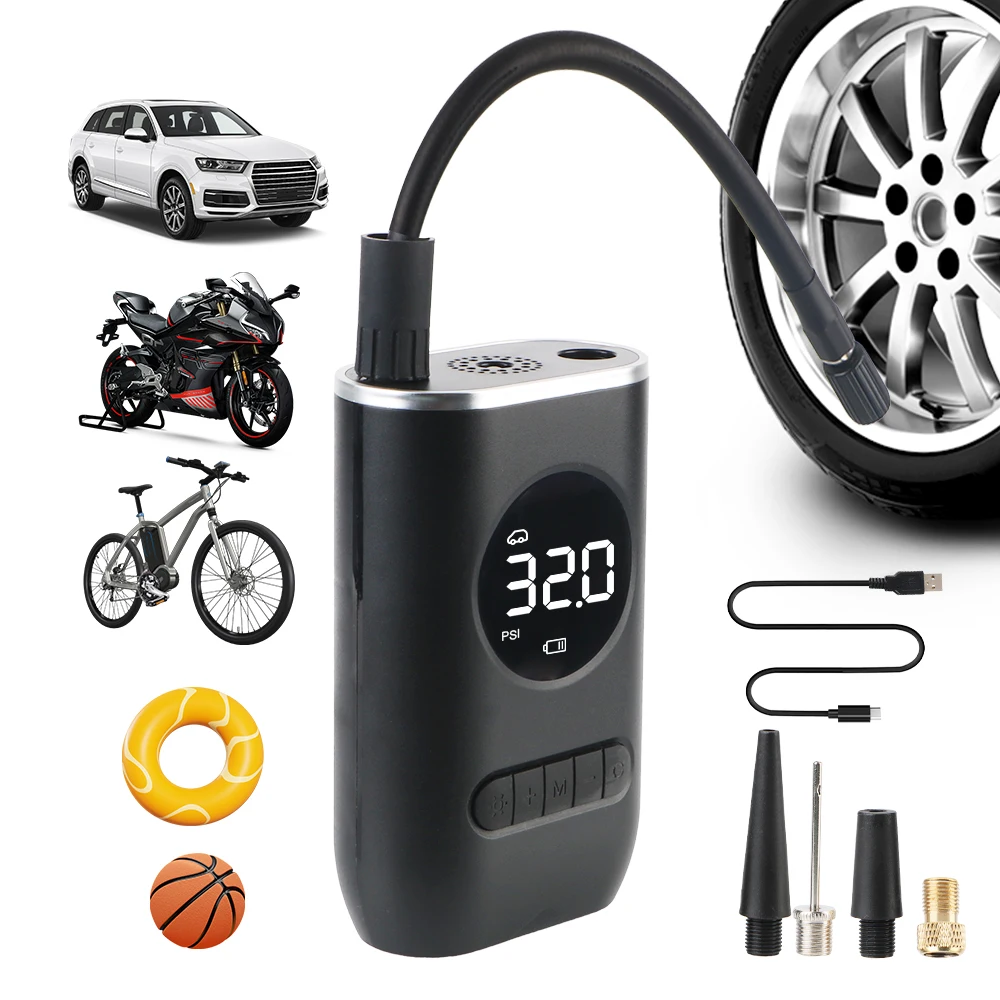 

Беспроводной надувной насос для шин, компрессор, Автомобильный Электрический воздушный насос для мотоцикла, велосипеда с ЖК-дисплеем