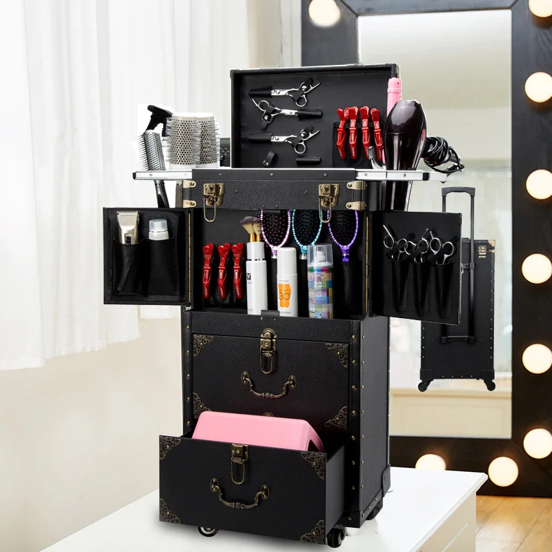 Professional Hairdressing Trolley Luggage Beauty Makeup Large Luxury Drawer Cosmetic Toolbox Salon Hairdresser Suitcases