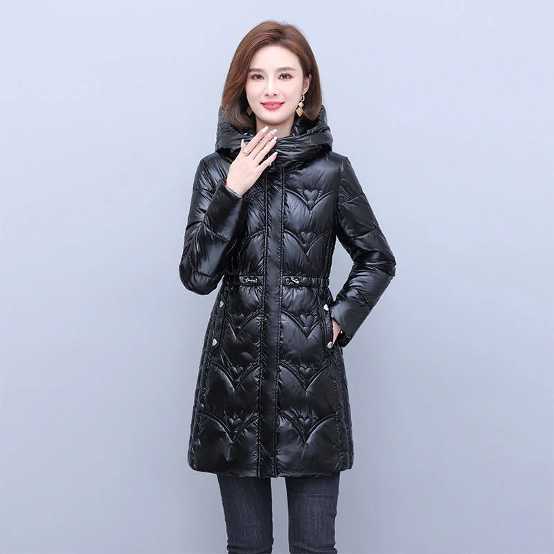 Women\'s Mid Length Wash Free Glossy Cotton Jacket  2023 Winter New Slimming Cotton Jacket Female Korean With Thick Coat Trend