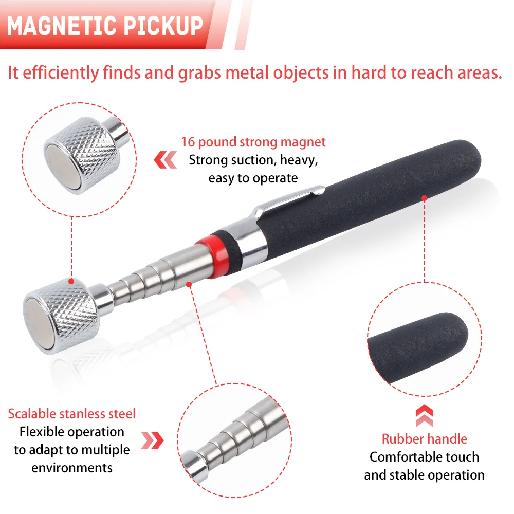 5PCS Portable Telescopic Magnetic Picking Up Tool with 360° Inspection Mirror For Extra Viewing Pickup Dead Angle Repairing Tool