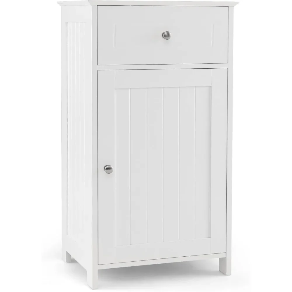 

Floor Bathroom Storage Cabinet - Freestanding Cabinet with Drawer, Door, Adjustable Shelf, Anti-Tipping Device, Bathroom