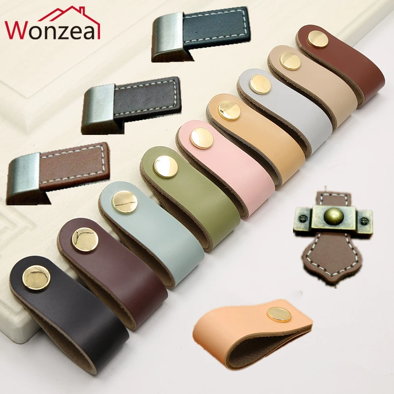 

Handmade Leather Handle Europe Style Soft Door Cupboard Drawer Kitchen Cabinet Pull Dresser Box Knobs Furniture Hardware