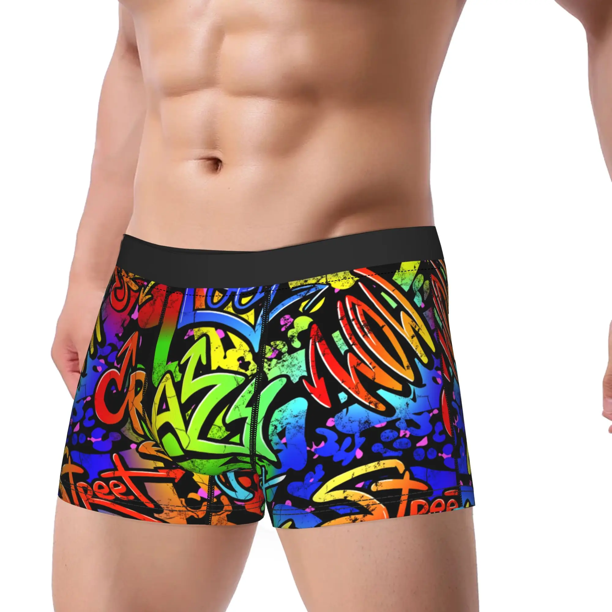 Neon Graffiti Art Shorts Briefs  Underwear Quality Male Classic Boxershorts Printed Plus Size Underpants
