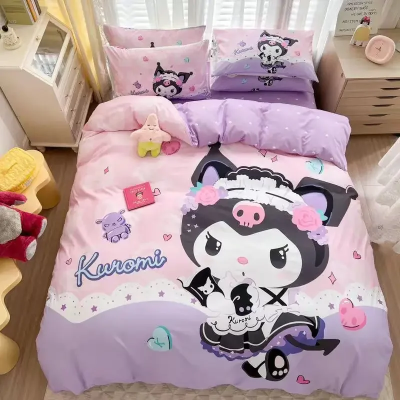 100% Cotton Sanrio Kuromi Children's Quilt Cover Bedding Four-piece Set Cotton Cartoon Sheet Four-piece Set