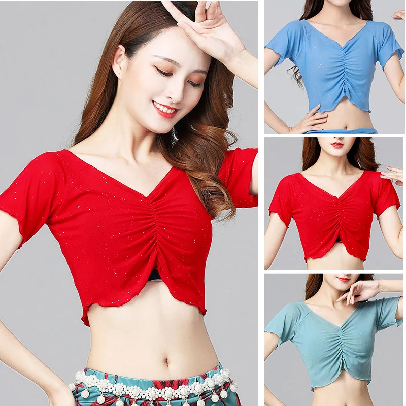 Trajes de dança do ventre personalizados, novo roupa moderna para prática de dança oriental, umbigo exposto, top curto