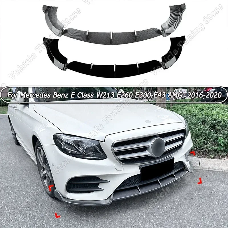 

Car Front Bumper Lip Front Shovel Exterior Canard Splitter For Mercedes Benz E Class W213 E260 E300 E43 AMG 2016-2020 ABS