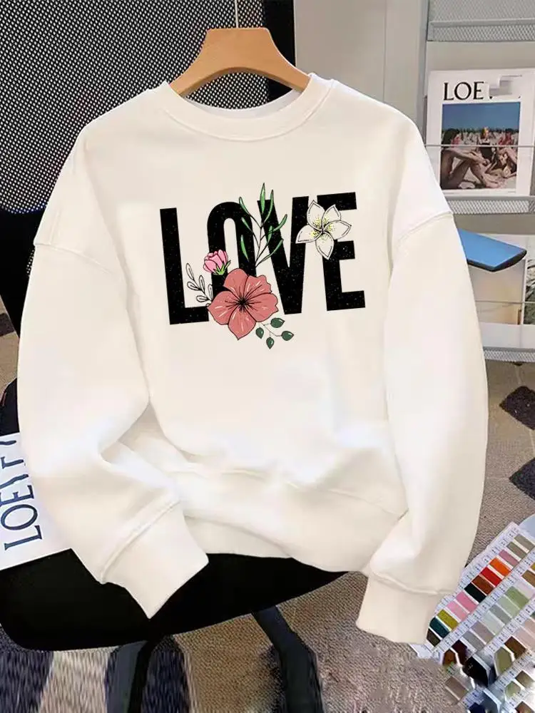 

Love Letter Flower Trend Cute Women Spring Autumn Winter Graphic Sweatshirts Fleece Fashion Clothing Female Print Pullovers