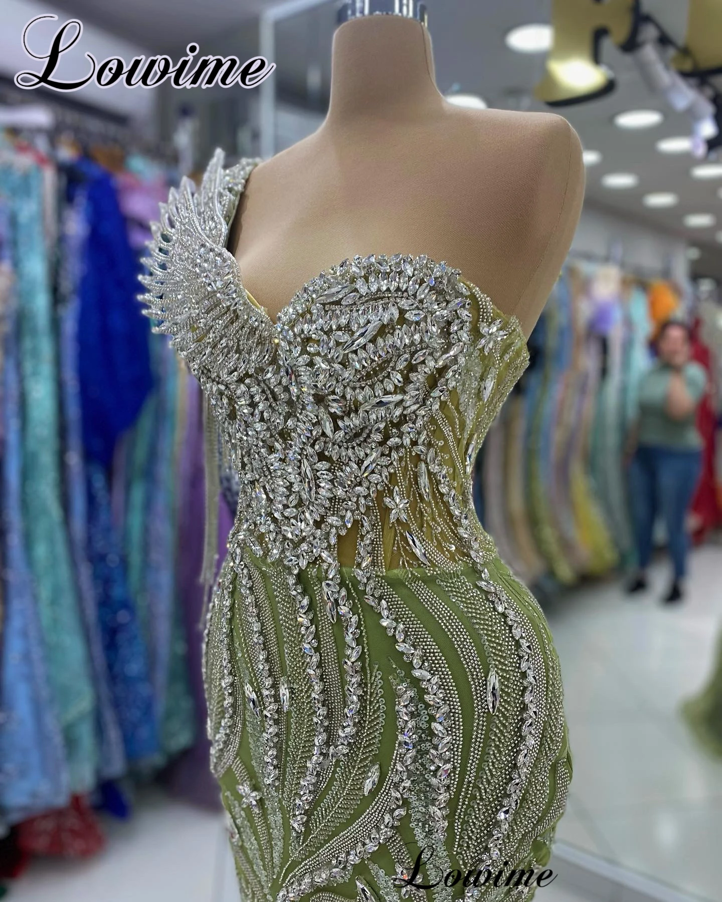 New Elegant Green Prom Dresses With Crystals One Shoulder Mermaid Cocktail Dresses Vestidos Para Mujer Celebrity Dresses Custom