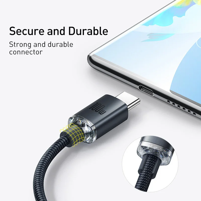 Baseus USB C타입 케이블, Realme Huawei P40 Pro용, 66W 고속 충전 와이어, USB-C 충전기, 데이터 코드, 삼성 Oneplus Poco F3 용, 6A