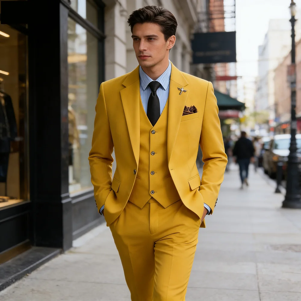 

Men's Professional Business Suit Set - Black Jacket Waistcoat 3 Trousers Wedding Formal Attire