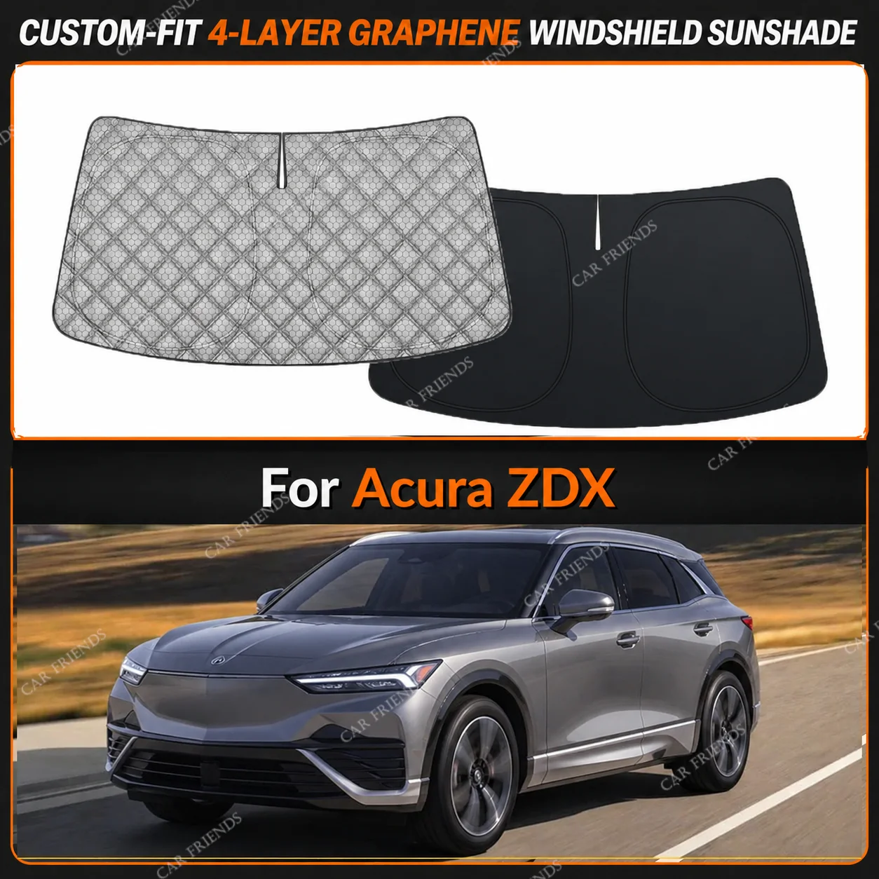 For Acura ZDX Custom-Fit 4-Layer Graphene Windshield Sunshade Reflective Gray-Silver Surface Helps Reduce Direct Sunlight