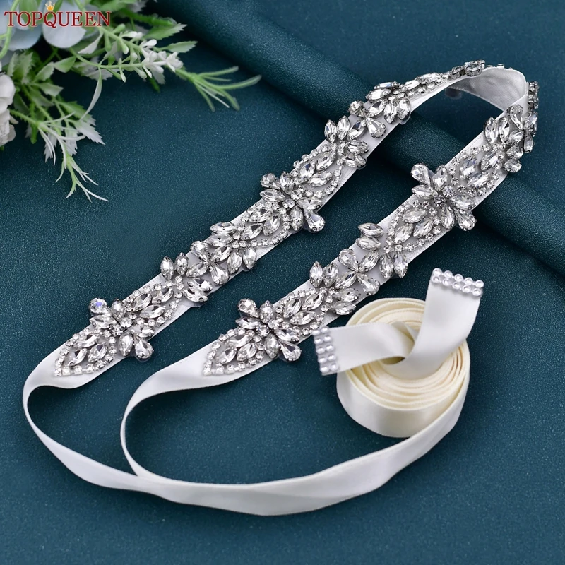 

TOPQUEEN Wedding Dress Belt Silver Rhinestone Luxury Designer Sash Bridal Bridesmaid Gown Accessories Women Party Stones S429