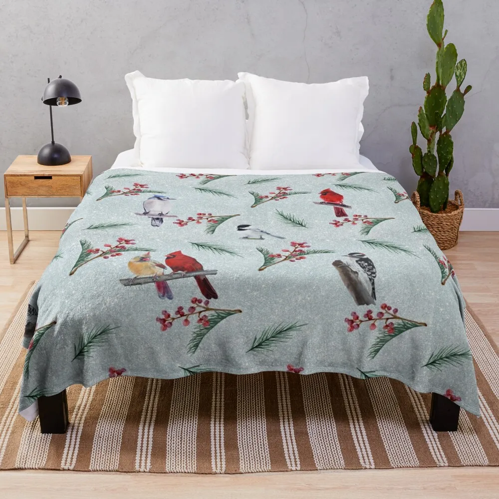 

Birds and Berries Winter Holiday pattern Throw Blanket decorative Bed linens Blankets Sofas Of Decoration Blankets