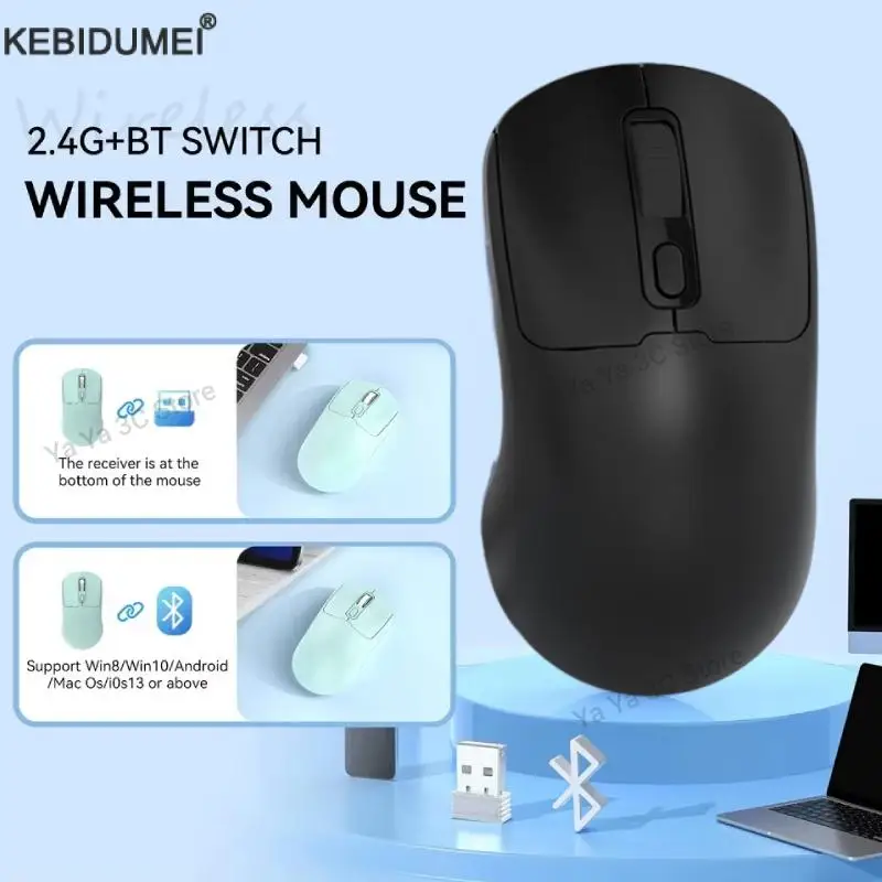 Mouse sem fio de modo duplo Bluetooth 2.4G Mouse recarregável ergonômico 1000-1200-1600DPI ajustável para laptop de jogos de escritório
