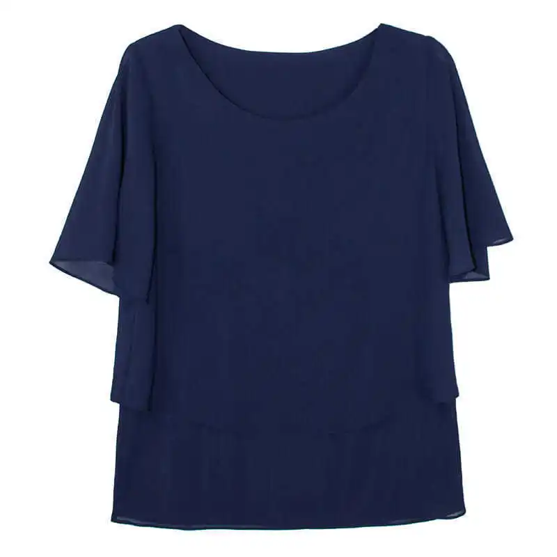 Thin Short-sleeved Chiffon Shirt Women's New Solid Color Fake Two-piece Tops Round Collar Pulloverr Blouse Blusas Femme