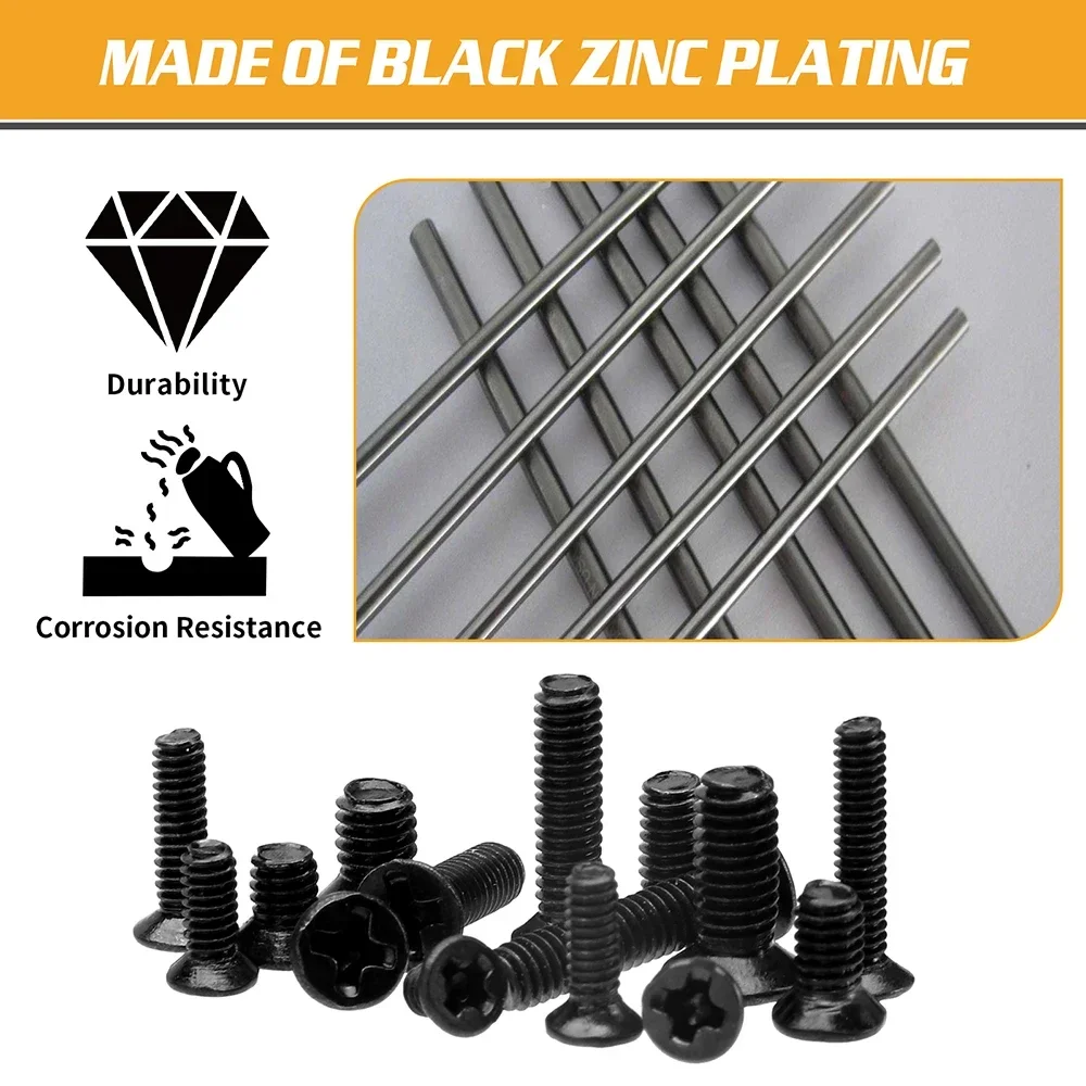 طقم براغي برأس مسطح أسود 300 قطعة - مسامير كمبيوتر محمول M2/M2.5/M3 مع مفك براغي لأجهزة الكمبيوتر المحمولة Dell/Sony/IBM #4