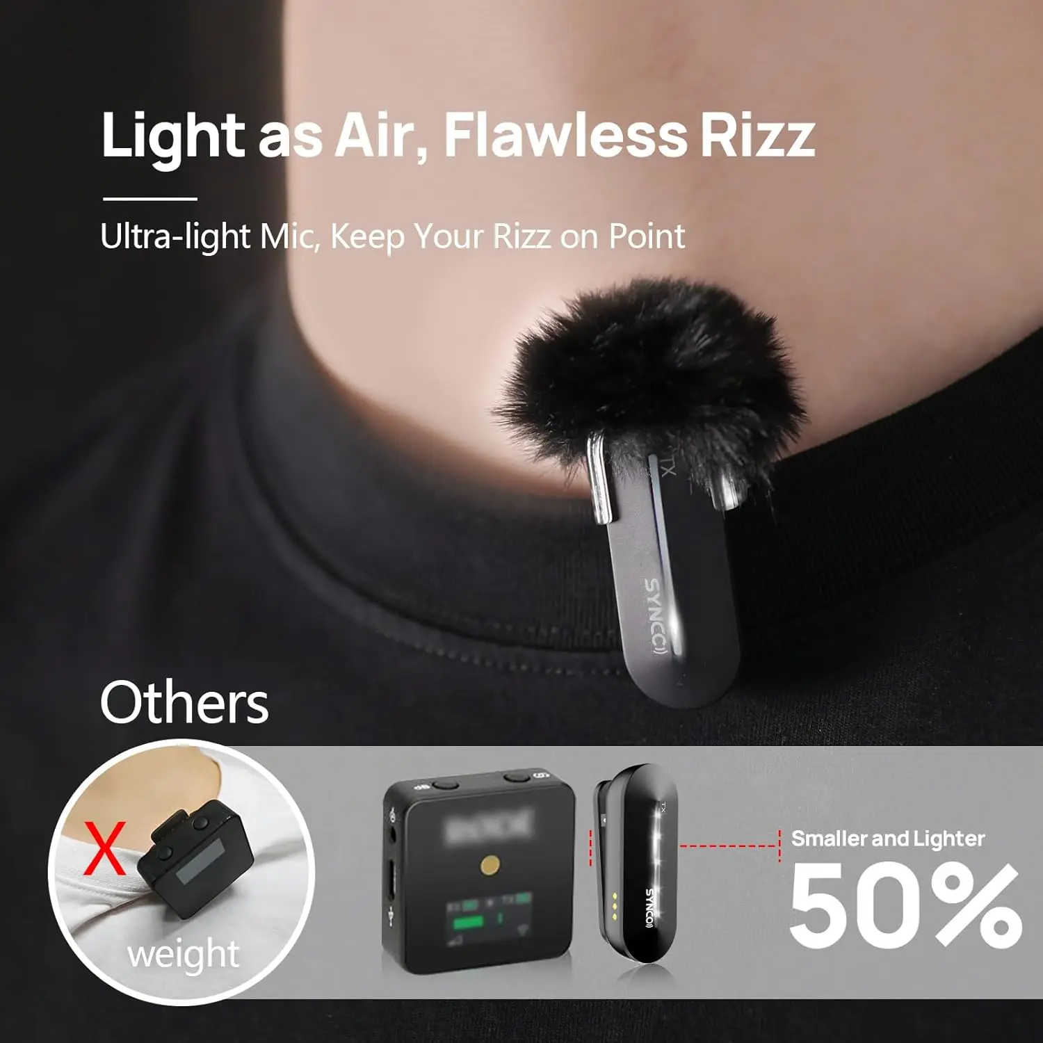 Mikrofon bezprzewodowy SYNCO Lavalier P1SL 2.4GHz do telefonu komórkowego, iPada z etui ładującym do iPhone 14/13/12/11/SE