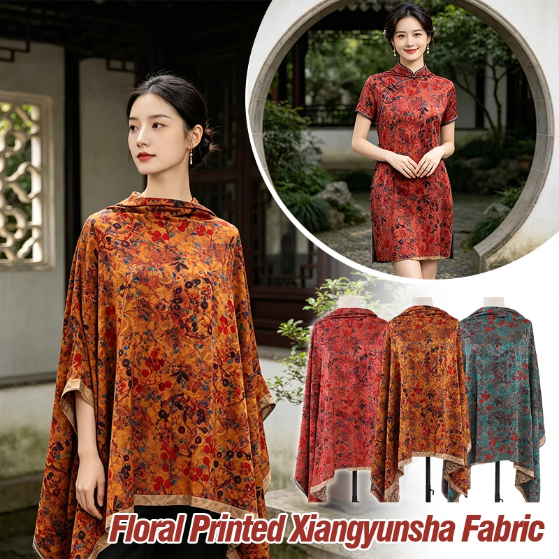 1m Tkanina w kwiatowy wzór, imitacja włóczki Xiangyun, miękka tkanina na bluzki, sukienki, cheongsam, koszule, do szycia DIY, lekka tkanina