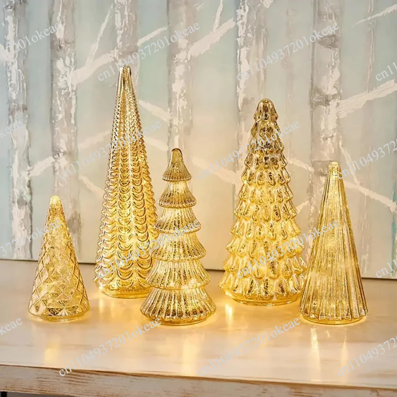 3D Printing Illuminated Trees, Upgrade Christmas Trees LED, Gold Tree Figurine for Home Party Mantel Decor Xmas Gift