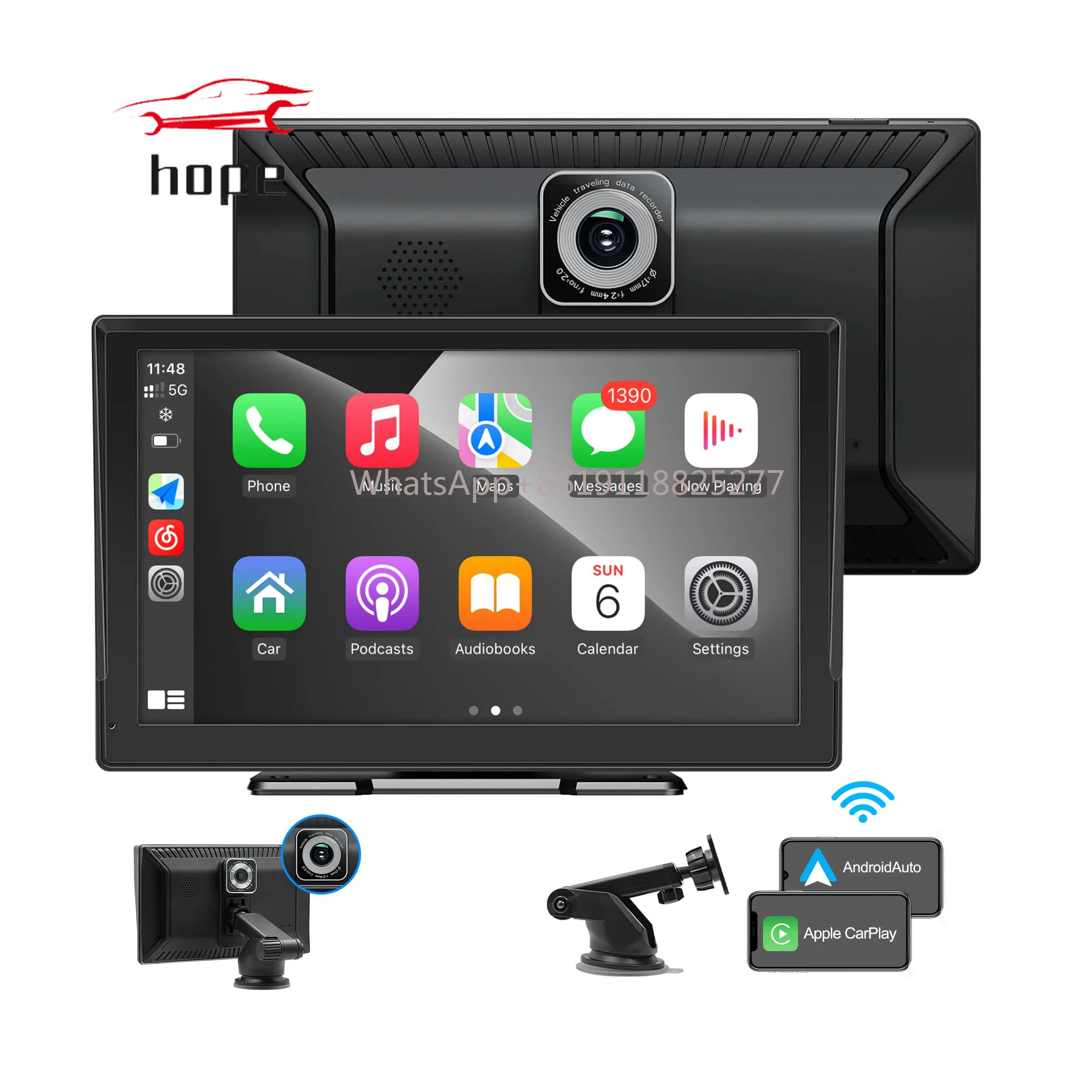 

9 inch Portable Car Stereo Support Trucks RV Dashboard Mounted Wireless Apple Carplay & Android Auto Car Screen