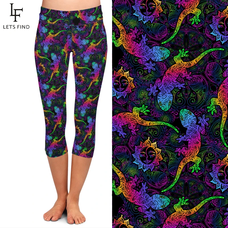 LETSFIND Summer Sexy Workout Leggings Colorful Lizard Soft Milk Silk Print Capri Leggings High Waist  Stretch Leggings