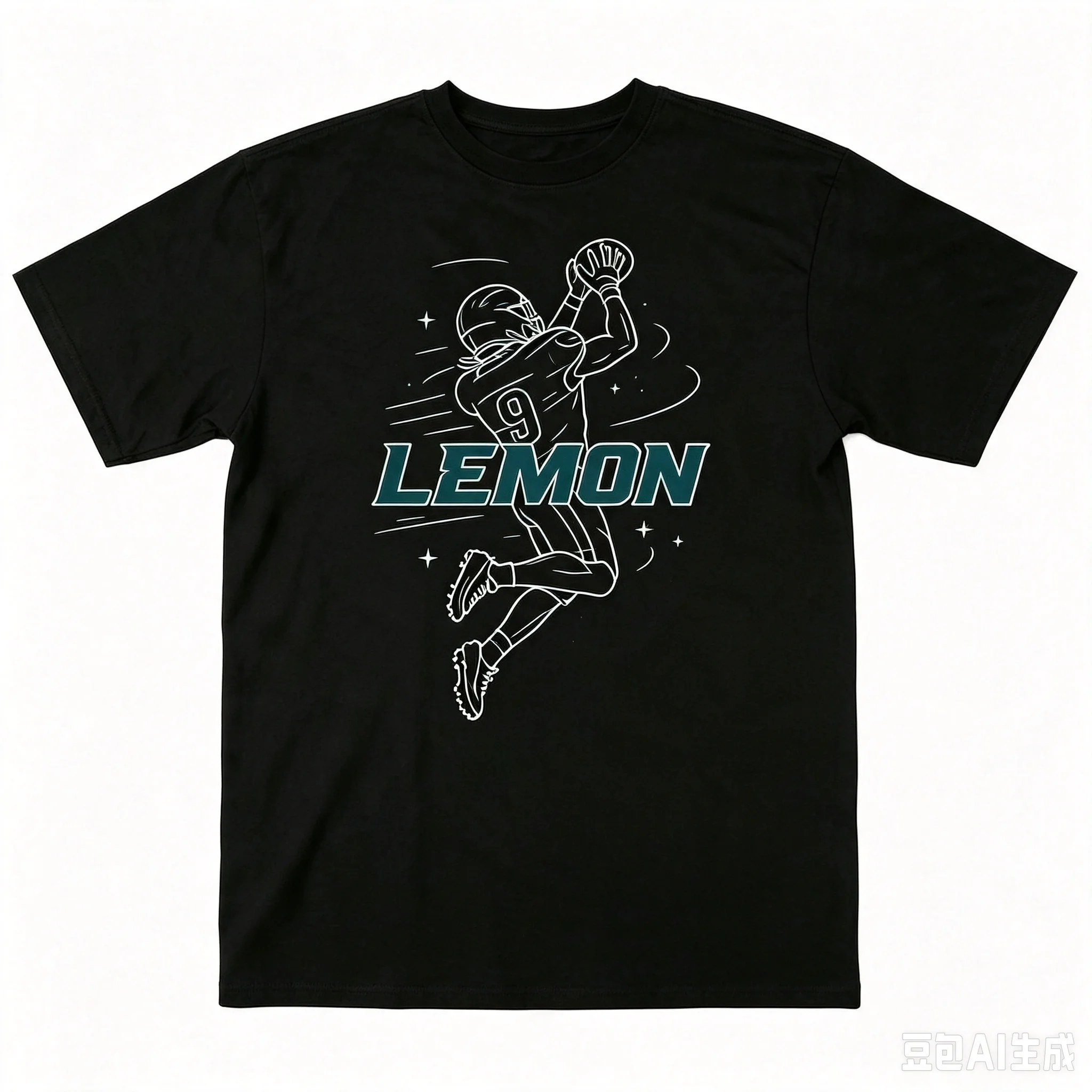 Men Sports T‑shirt American Football Jumping Athlete Number 9 LEMON Line Art Print Streetwear Short Sleeve Tops