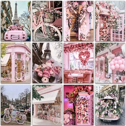 5D Diamond Painting landscape pink flowers eiffel tower Home Decoration Full Square&Round Diamond mosaic embroidery Cross stitch